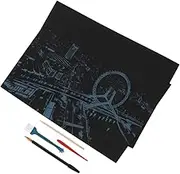 OFFIGAM 1 Set Eye Scratch Picture DIY Nocturne Scratching Drawing Paper with Wooden Scratch Pen Gold Plated Pen Brush and Scraper Creative Night View Art Craft for Home