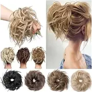 Hairpiece Messy Bun Hair Piece Synthetic Wave Curly Chignon Elastic Fluffy Updo Donut Hair Extensions Daily Use(Dark Auburn)