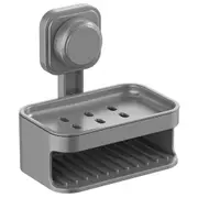 New Wall Mounted Suction Cup Soap Box, No Punching, Double-Layer Drainage, Bathroom Wall Mounted Shelf Soap Box (Grey)