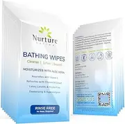 Nurture Rinse Free Bathing Wipes for Adults w/Aloe Waterless Cleansing for sensitive skin Disposable Adult Body Bath Wet Wipe for Disabled Bedridden (Pack of 40 (individually wrapped))