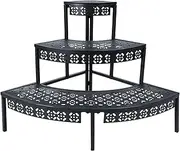 3 Tier Plant Stand Semi-Circular Flower Pot Organizer Rack Quarter Round Plant Display Holder Outdoor Storage Shelves Metal Corner Shelf Planter Shelving Ladder Plant Stand for Indoor Use