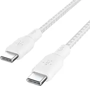 Belkin BoostCharge Braided USB-C to USB-C Power Cable (3M, 10ft), Fast Charging Cable w/ 100W Power Delivery, USB-IF Certified for iPhone 15, MacBook, Chromebook, Samsung Galaxy, & More - White