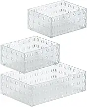 Bricks Set 90012 | Stackable Bins | Storage Bins for Kitchen Gadgets Utensils, Office, Makeup, Bedroom | 2 Pieces of Small Bins and 1 Piece of Medium Size bin | Tr. White |