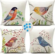 [HUASHUZI] Outdoor Waterproof Throw Pillow Covers Birds Cushions Pillows Case 18x18 Inch Set of 4 Patio Furniture Pillows Decorative for Home Garden Sofa Couch