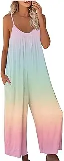 [Generic] Wedding Guest Jumpsuit Jumpsuits for Women Fashion Loose Sleeveless Adjustable Spaghetti Strap Stretchy Overalls Wide Leg Pockets Rompers Yoga Jumpsuit