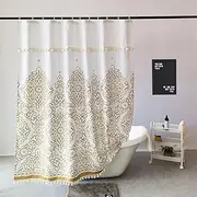 Drimzate Bohemian Shower Curtain with Gold Fringe and Hooks, 183W x 198H, Waterproof and Mildew Resistant Shower Curtain Liner, Elegant Bathroom Decor, Durable and Stylish Design
