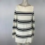 TALBOTS- WOMEN'S SMALL - WHITE & BLACK LONG SLEEVE BOAT NECK PULL-OVER SWEATER