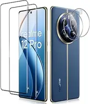Screen Protector for Realme 12 Pro / 12 Pro+ / 12 Pro Plus 5G for Tempered Glass, Pack of 2 Tempered Glass Film with 2 Camera Protection, 9H Tempered Glass Screen Protector Ultra Clear