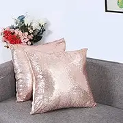 Eternal Beauty Set of 2 Sequin Rose Gold Pillow Cover Decorative Throw Pillow Covers for Couch Sofa Throw Pillows 18 X 18 Inches
