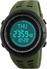 SKMEI Men's Sports Watches, Military Compass World Time Waterproof Outdoor Digital Watch with Luminous Countdown Stopwatch, 5-Army Green, 1.9*0.9*0.6 inch, fashion