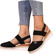 [Generic] Women's Comfy Wedge Heel Sandals, Womens Closed Toe Espadrilles Platform Wedge Ankle Strap Sandals Comfortable Anti Slip Beach Casual Shoes