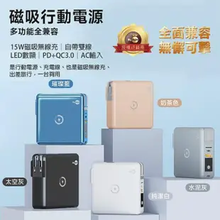 【MyStyle】15W無線充電+自帶線行動電源 10000mAh 充電頭 五輸出(無線/Magsafe/自帶線)