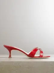 [Manolo Blahnik] Manolo Blahnik - Callamu 50 Elaphe Mules - Red - IT38.5 IT 38.5 Red