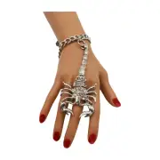 Women Silver Wrist Fashion Bracelet Scorpion Connected Ring Night Out Glam Party