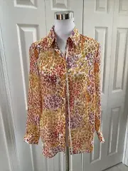NWT Chico's 0 Crinkle Chiffon Sunburst Animal Sheer Blouse