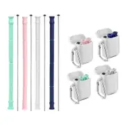 Reusable Silicone Collapsible Straws 2 Pack Drinking With Carrying Case Cleaning Brush Bpa Free Gray Straws & Stirrers