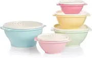[Tupperware] 5-Piece Pastel Nesting Bowls Set (43 Cups) - Round, Retro, BPA Free, Dishwasher Safe