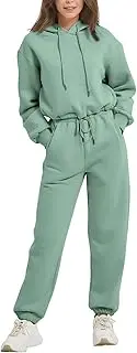 [Kissonic] Sweat Sets for Women 2 Pieces Long Sleeve V Neck Pullover Drawstring Sweatpants Tracksuits Jogger Set