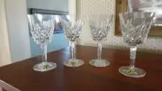 New Waterford Ireland Crystal 6" LISMORE Claret Wine GLASSES Goblet Set 4 Mint