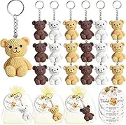 18 Sets Mini Bear Party Favors with Gold Organza Bags, Thank You Tags for Baby Shower, Bear Theme Party Return Favors, Goodie Bag Decor, Classroom Rewards