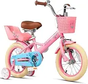 Glerc Sasha 14 Inch Little Kids Bike for Age 3 4 5 Years Old Girls Retro Vintage Style Children Bicycles with Doll Bike Seat & Training Wheels, Pink