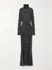 [Balenciaga] Balenciaga - Sequined Stretch-knit Turtleneck Maxi Dress - Black - XS XS Black