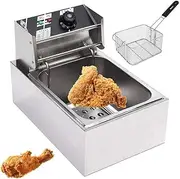TOMVAES Electric Deep Fryer,Frying Machine,Household Fryer,Stainless Steel Countertop Single Tank Deep Fryer w/Fryer Basket, for French Fries Fried Chicken Donuts and More(6L)