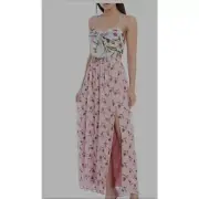Belle Badgley Mischka Oiile Floral Bow Sweetheart Neck Front Slit Maxi Dress Wom