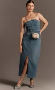 Anthropologie Pilcro Denim Dress Blue Midi The Madi Strapless Vacay Large NWT