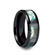 OAHU Beveled Black Ceramic Ring with Shell Inlay - 8mm