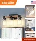 Rustic Bathroom Vanity Lights - Vintage Wood Grain Paint, Bubble Glass Shade