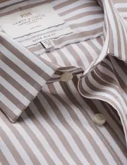 Hawes & Curtis Non-Iron Beige & White Bold Stripe Extra Slim Shirt Size: 16.5" collar, 36" sleeve