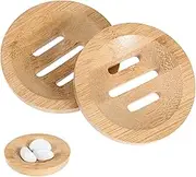 IWOWHERO 2Pcs Bamboo Soap Dish Round Soap Holders with Hollow Design for Better Draining for Bathroom Kitchen Shower and Countertop