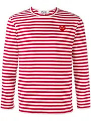[COMME des GARCONS PLAY] Red Emblem Striped Tee