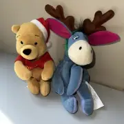 Disney Beanie Mini Bean Bag Plush-Christmas Pooh & Eeyore-NEW