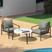 Livsip Outdoor Lounge Set Patio Furniture Coffee White 70cm Table Chairs 3PCS