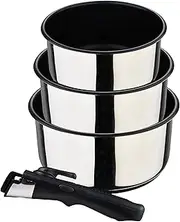 [Bergner] Click&Cook 4-Piece Saucepan Set, Made of Stainless Steel and with Non-Stick Coating, Includes 3 Pots with 16, 18 and 20 cm + Removable Ergonomic Handle, for All Cookers and Ovens