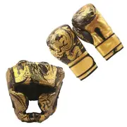 Set of 14oz Boxing Gloves & Headgears Training Sparring Martial Arts Black/Gold