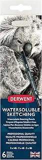 Derwent Watersoluble Sketching Pencils, Set of 6, Includes 3 Shades (HB, 4B, 8B) and Pencil Sharpener, Professional Quality, 0700837