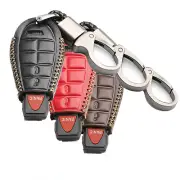 Leather 3 Buttons Key Cover Fob Case for Jeep Cherokee Dodge Durango Chrysler