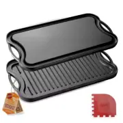 19.96 In. Kitchen Flat Grill Plate Pan Reversible Cast Iron Griddle Classic Flat