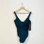 Miraclesuit Network Madero One Piece Swimsuit Ruched Crossover Green NEW, 14