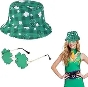 [Forfamy] St. Patrick’s Day Bucket Hat Green Leaf Bucket Hat for Women Men Reversible Wear Green Fisherman Hat Travel Beach Party