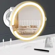 Robofun Make-up Mirror with Lighting and Nanometer Strong Suction Cup, Cosmetic Mirror 10x with Lighting and Magnification, Dimmable Magnifying Mirror with Light, 25 cm Height Adjustable