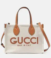 [Gucci] Gucci Mini logo leather-trimmed canvas tote bag One Size beige