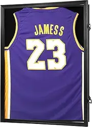 Jersey Frame Display Case, Black Locks Shadow Box Sports Jersey Frame with 98% UV Protection Acrylic and 2 Hanger for Baseball Basketball Football Soccer Hockey Shirt,Uniform, Graduates, Black