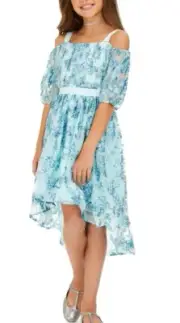 Sequin Hearts Big Girls Dazzling Butterfly Cold-Shoulder Fanciful Dress-12 or 14