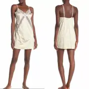 Jason Wu Lace Trim Satin Chemise Slip Negligé Lingerie, Yelllow, Medium, NWT