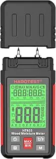 HT633 Wood Moisture Meter Pin-Type Digital Moisture Detector Ambient Temperature and Humidity with LCD Backlight Display for Wood Building Material