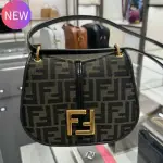 FENDI 8BT366 中款 FF 緹花 C’MON 劍橋包 棕色